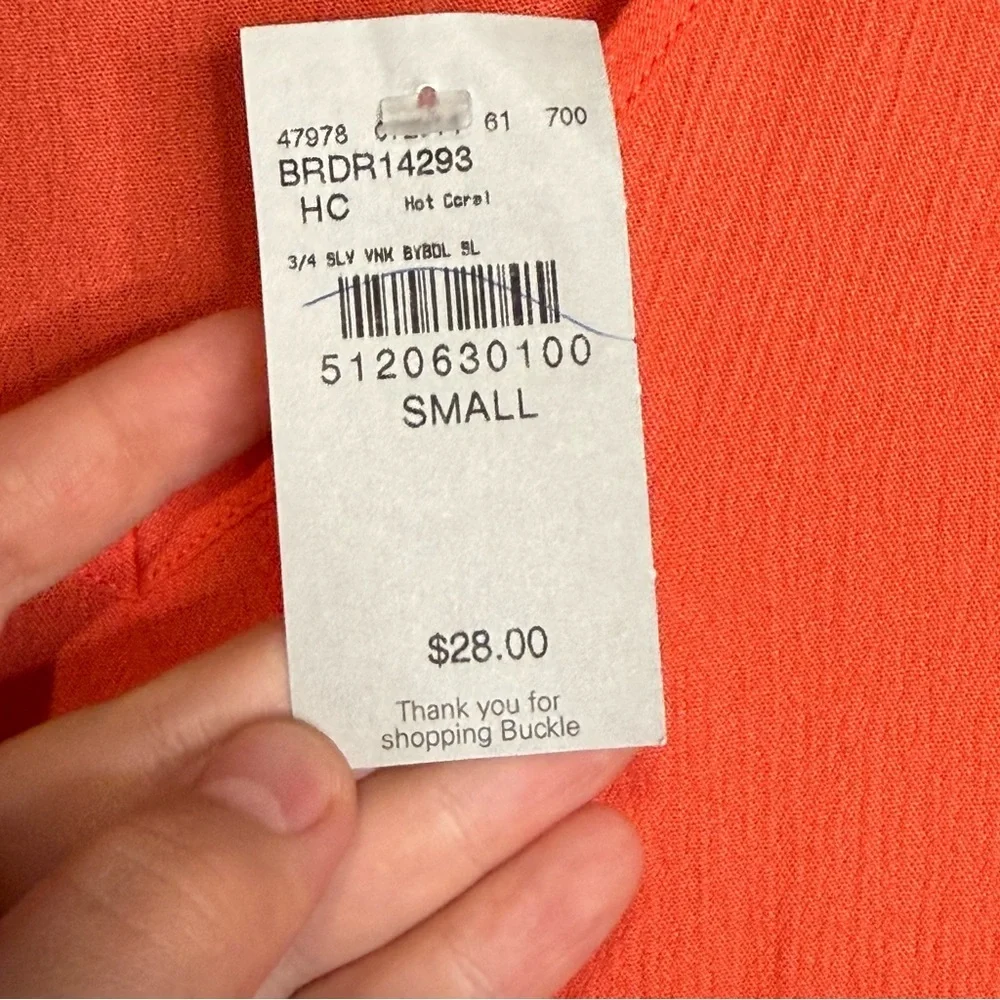 NWT Buckle Dress Womens Size S BKE red coral 3/4 sleeve v neck - Picture 6 of 7